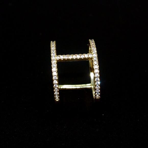 Gold Tone Double Band Rhinestone Scarf Ring or Fashion Ring Vintage Jewelry - Picture 6 of 10